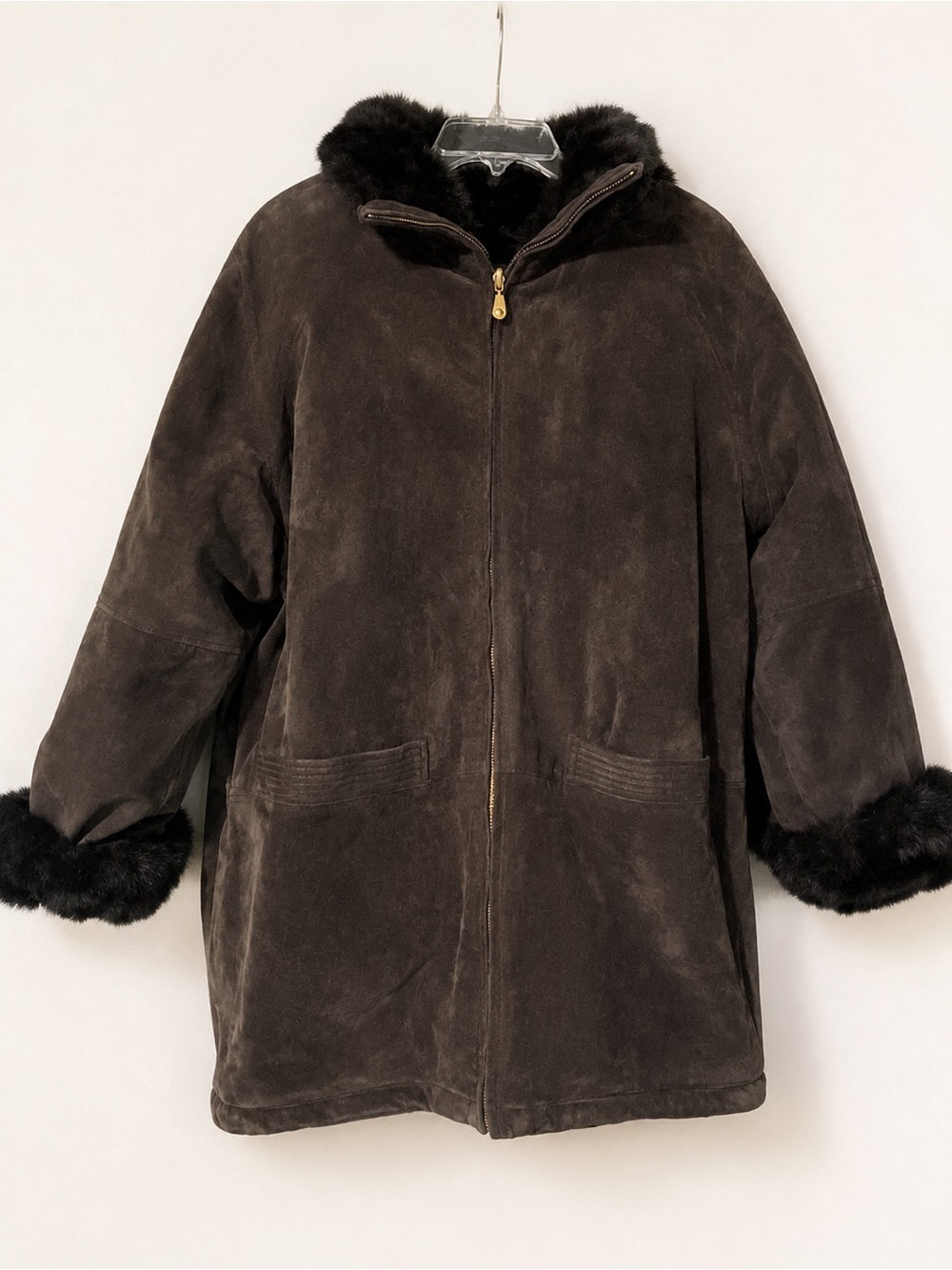 JLC Reversible Genuine Leather & Faux Fur Coat Women’s Large Brown Winter Jacket